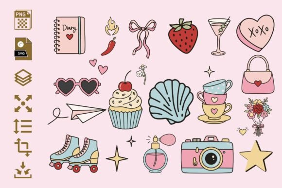 Cute Kawaii Doodle Icons PNG SVG Bundl Review