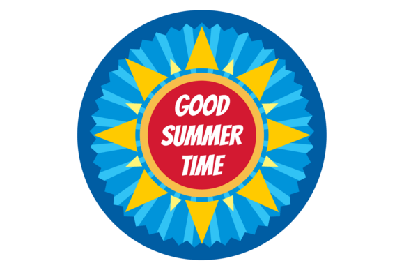 Good Summer Time Round Sticker. Sun Labe