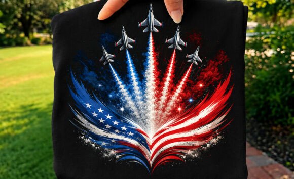 Patriotic Airshow Flag Bow T-shirt PNG Review